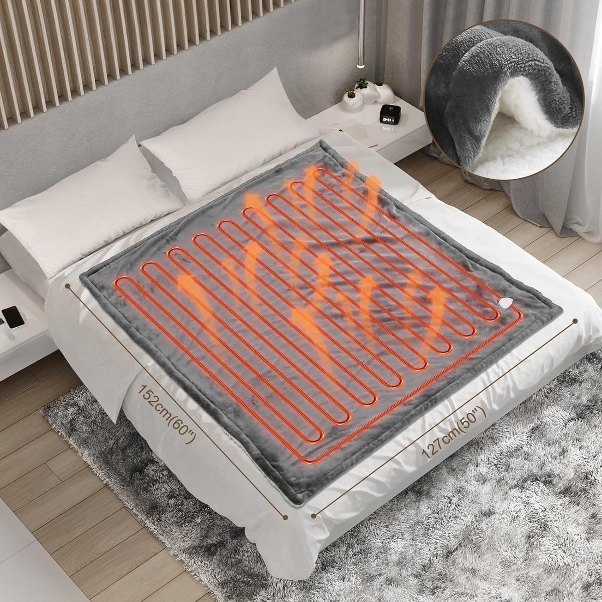 SnelShoppen - Elektrische Deken met Automatische Uitschakeling, 133 x 155 cm, 10-Uurs Timer, 6 Warmtestanden, Machinewasbare Warmtedeken met Digitale