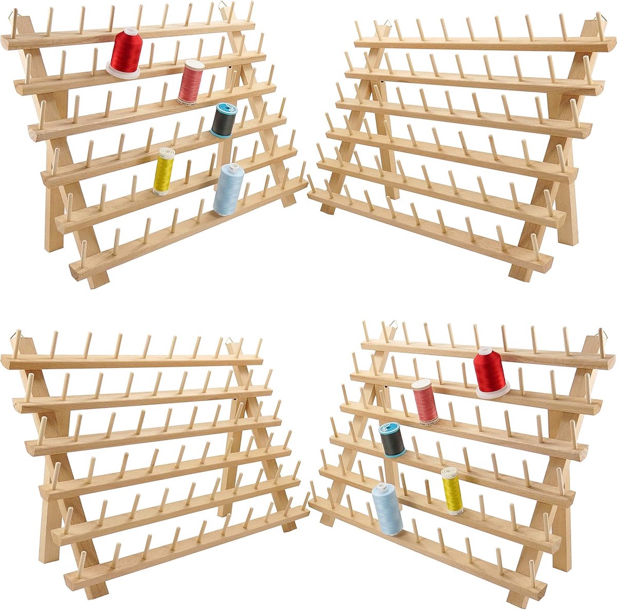 brothread 4x60 Spoelen Houten draadrek/draadhouder/garenplank ordenen met ophanghaken voor Naaien, Quilten, Borduren, Haar vlechten