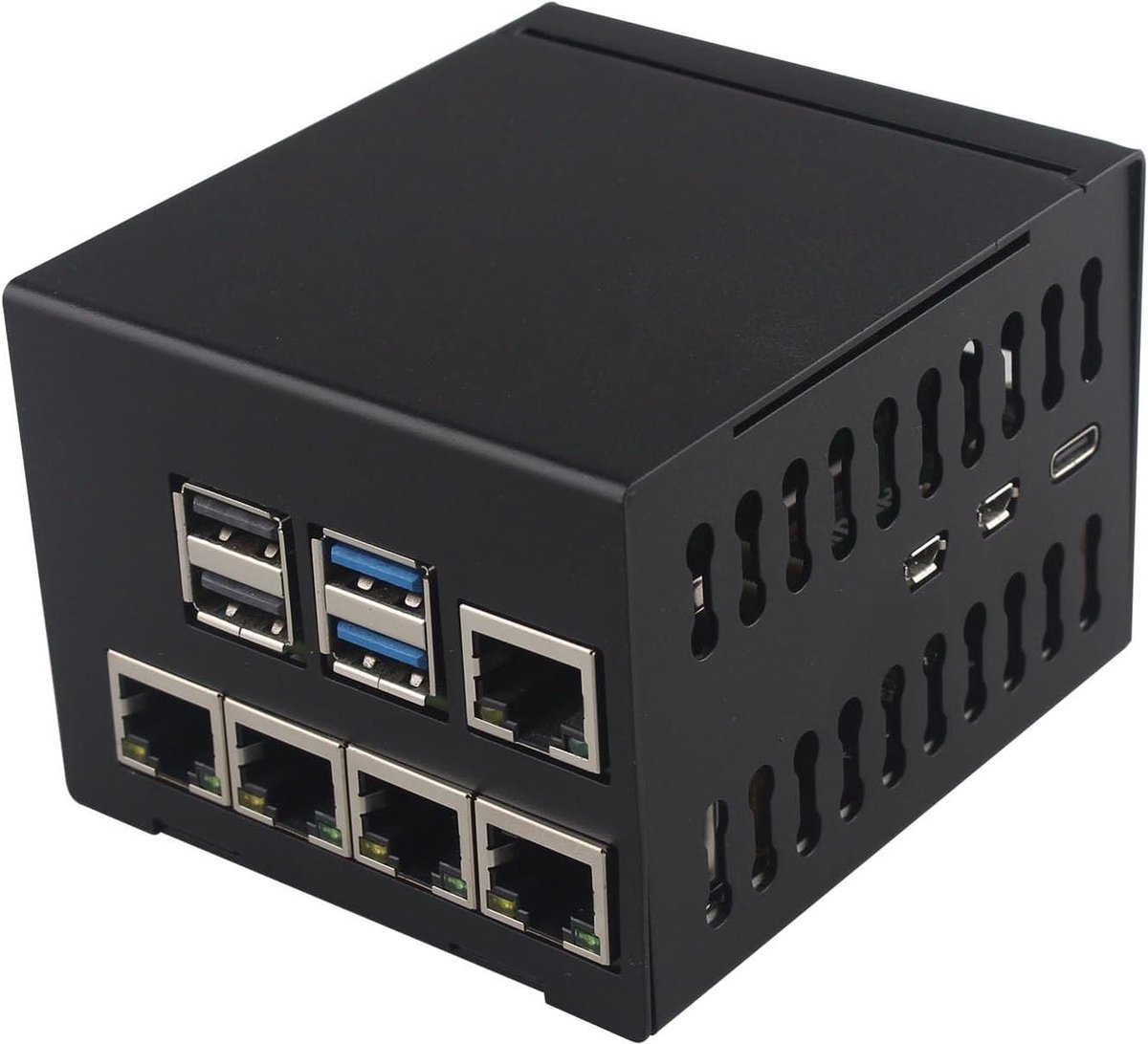 Raspberry Pi 5 Behuizing - Pi 5 Case - Netwerk Uitbreiding - Met 4 Gigabit Poorten