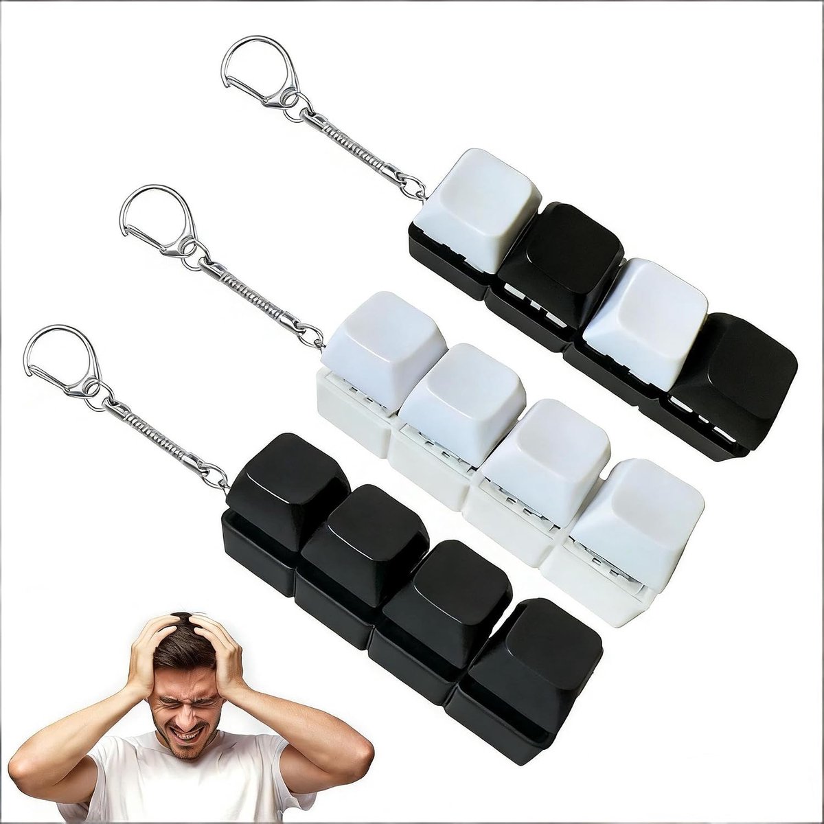 Toys, 3 stuks, fidget-speelgoed, sleutelhanger voor stressvermindering, grappig toetsenbord met 4 toetsen, voor volwassenen en studenten, decompressie, verbruik tijd (A)