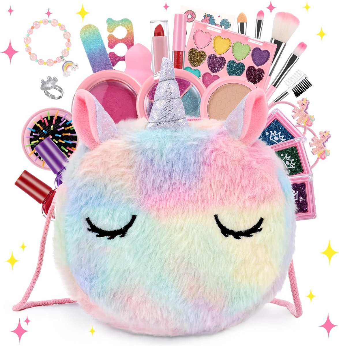 Make-up sets voor meisjes, 41 stuks, wasbaar, Lippenstift, Nagellak, Oogschaduw, speelgoed vanaf 3-12 jaar, Kinderschminkset cadeau voor Verjaardag, Halloween, Kerstmis