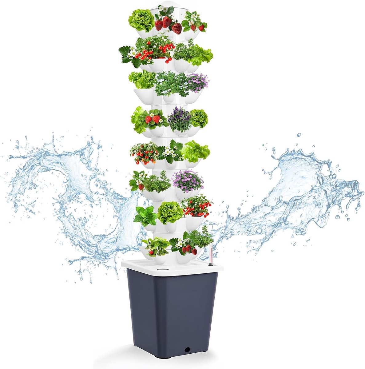 Aeroponics Hydroponic Tower Growing System 40 Pods 8 lagen verticale hydrocultuur toren met 10 l watertank, tuinaanbouwsysteem, grondloos, aanbouwset voor kruiden, groenten en fruit