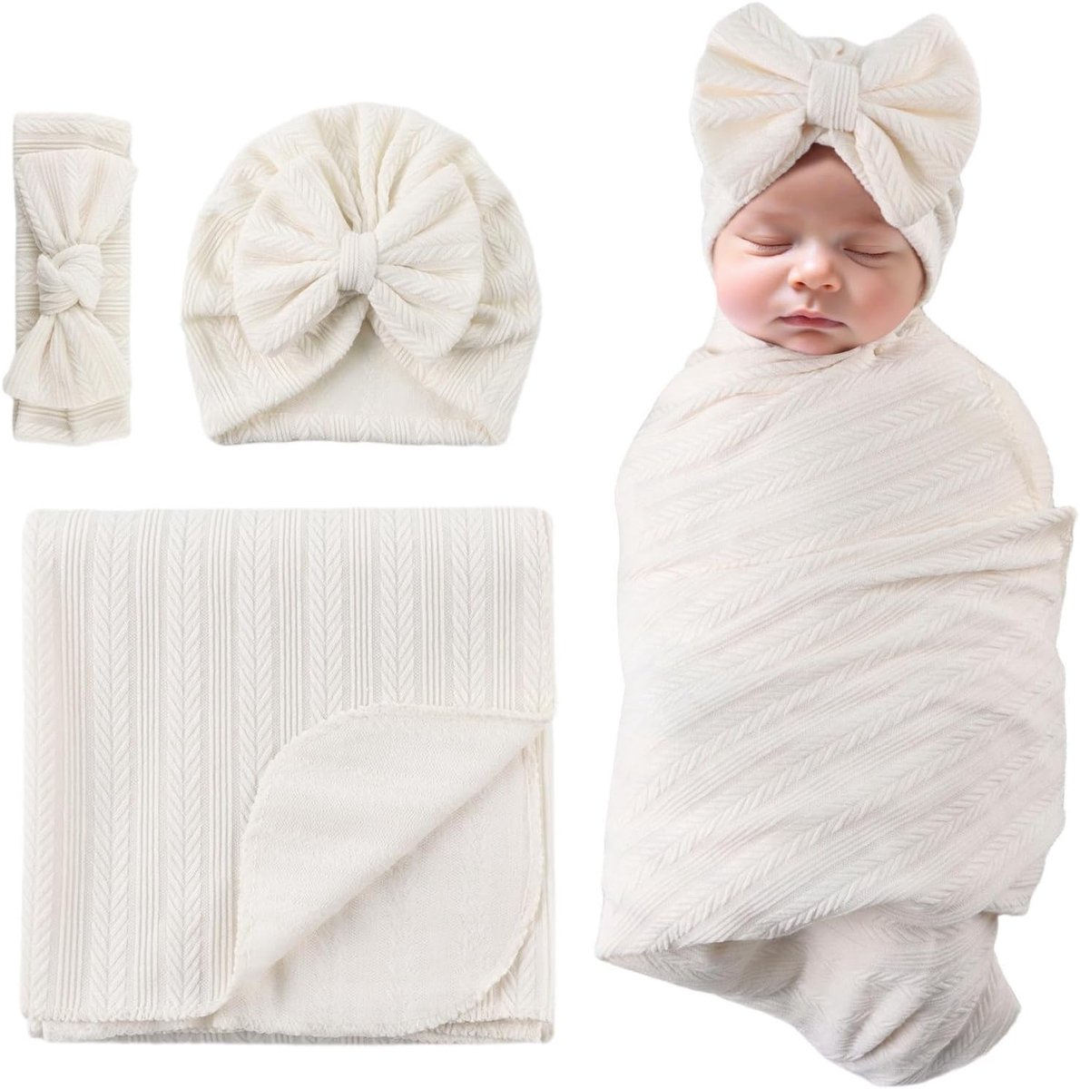 inbakerdoek pasgeborene swaddle peuter meisje hoed hoofdband slaapzak (Beige)