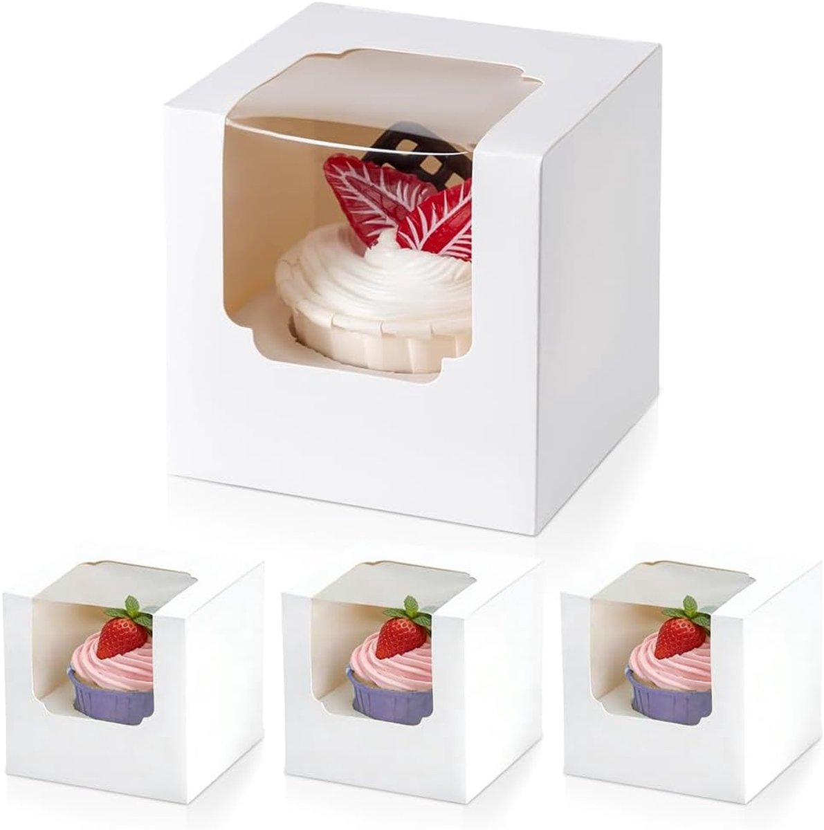 30 stuks cupcake-dozen, afzonderlijke cupcake-dozen, taartdozen met 30 inzetstukken, taartdoos voor cupcakes, muffins, feestartikelen, taartdoos, karton met venster, voor bruiloft, verjaardag