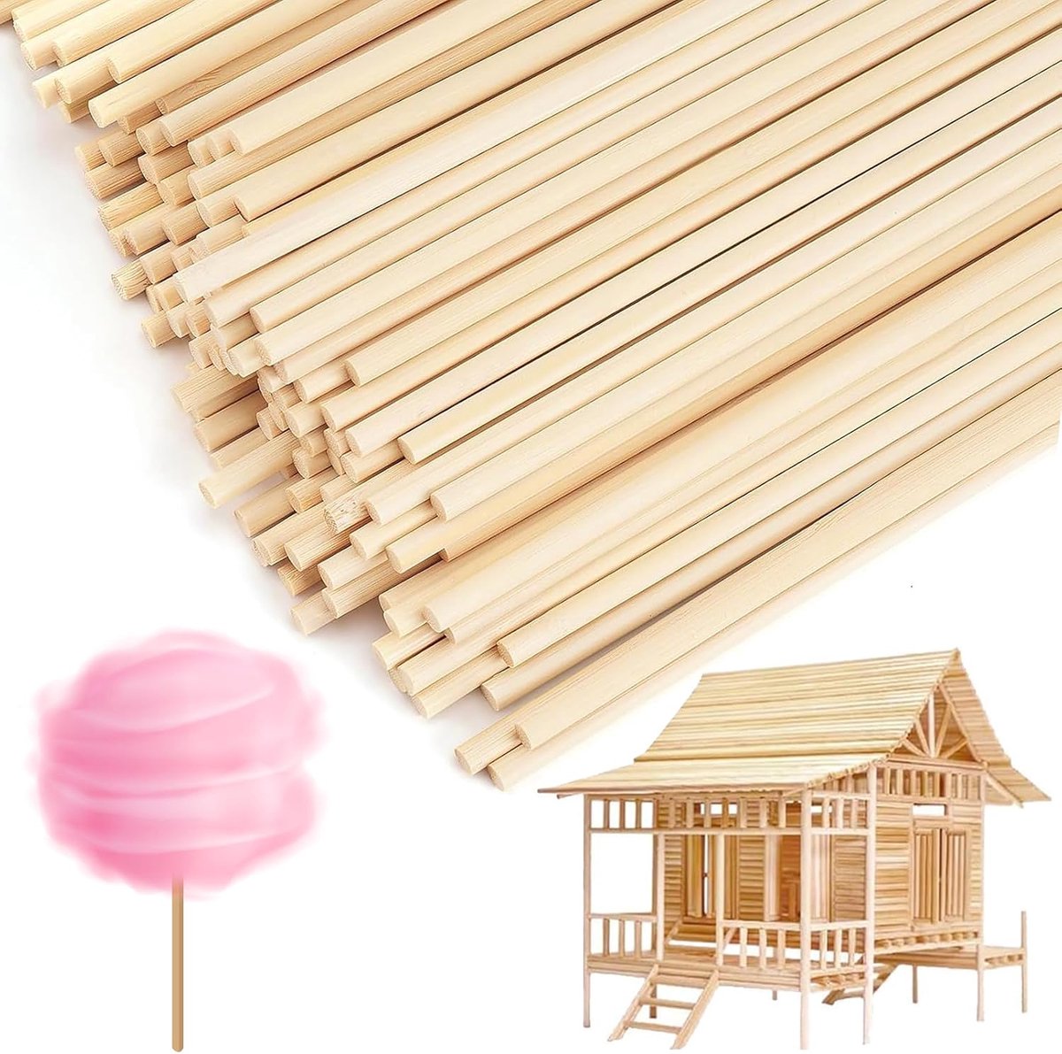 Houten Suikerspin Stokjes, Rond 30x0.4cm, Natuurlijke Houten Staafjes voor Suikerspinmachine, Knutselen, Modelbouw en DIY Projecten (Cirkel 200 30x0.4cm)