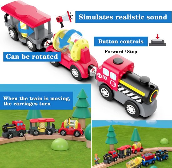 houten spoorweg trein, elektrische speelgoedlocomotief, kinderen, op batterijen werkende locomotieftrein, hoge snelheid speelgoed, compatibel met Brio houten spoor, voor jongen meisje — afbeelding 3