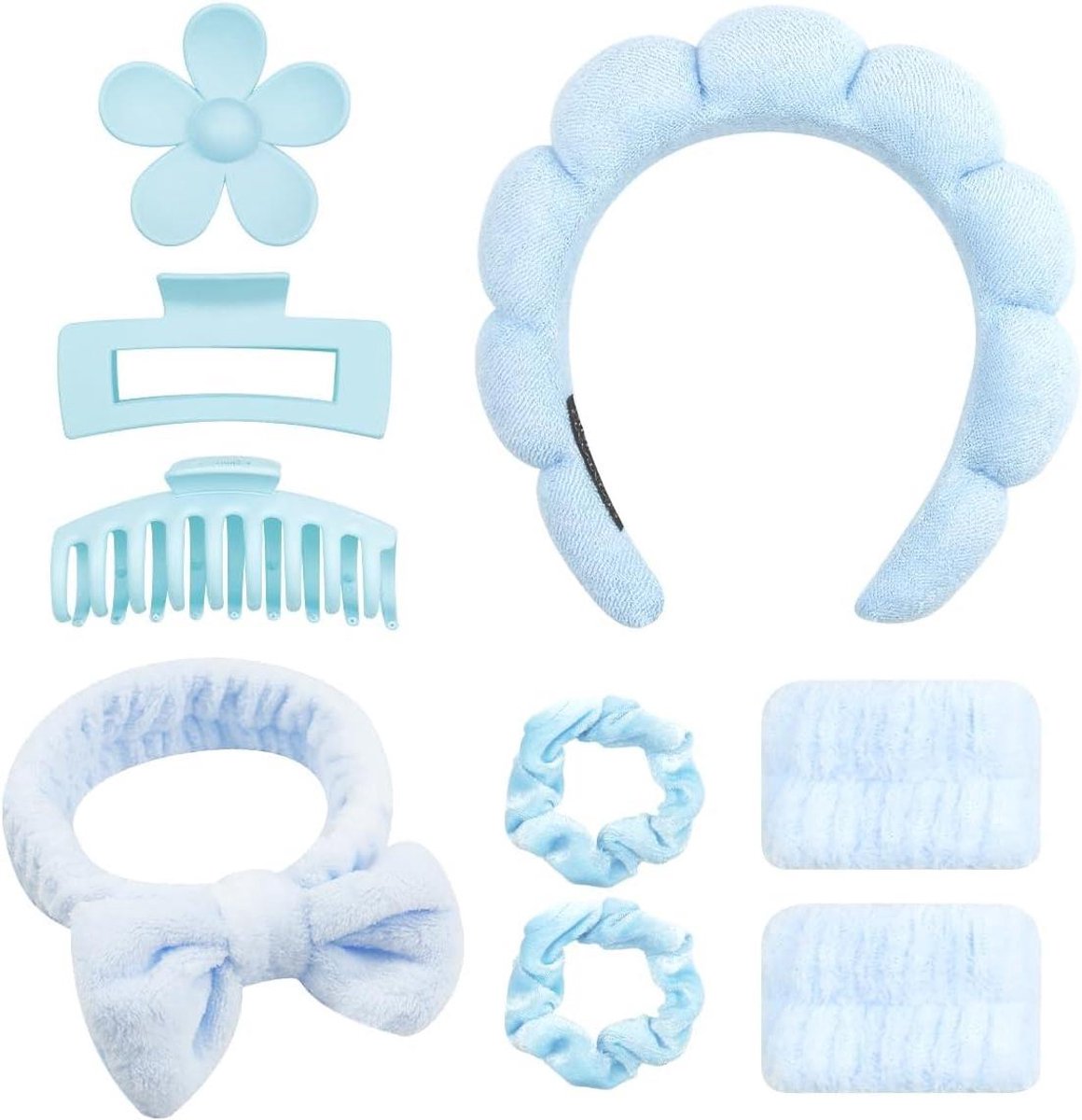 Spa Hoofdband Set - Gezichtsverzorging Haarband Polsbanden - Huidverzorging Thuis - Compleet 9-delig - Diverse Maten - Roze Perzik