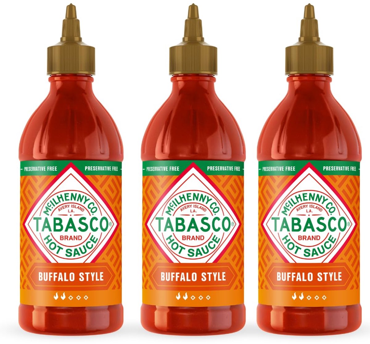 Tabasco Buffalo Saus 3-Pack Knijpflessen – 3 x 256 ml (768 ml) – Pittige Saus voor Kip, Burgers en Dips