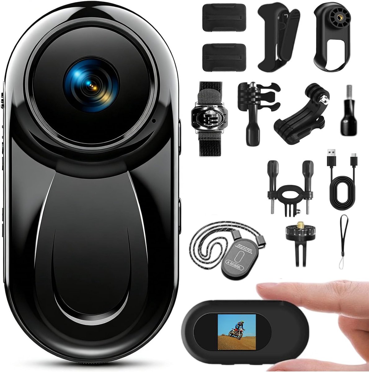 Actioncamera, Sportcamera 120°, Helmcamera, Mini-videocamera met 1,59 cm (0,59 inch) Display, Automatisch Nachtzicht, voor Motorfiets en Fiets, Zwart