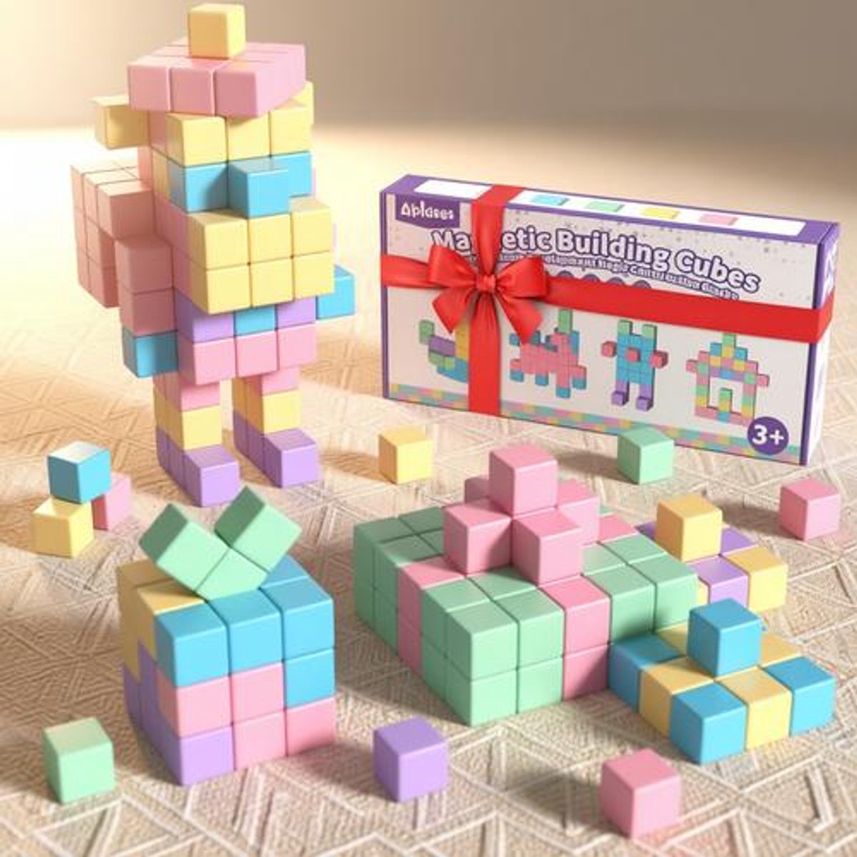 Magnetische Bouwstenen 100-delig – STEM Constructiespeelgoed voor Kinderen vanaf 3 jaar – Pastelkleuren – Met Opbergtas