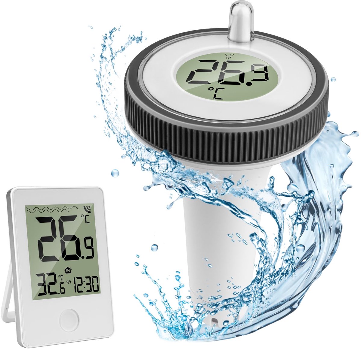 OYLCDI Draadloos drijvend , zwembad temperatuurmeter met zender en LCD scherm, IP67 waterbestendig voor zwembad, vijver, whirlpool en babybad
