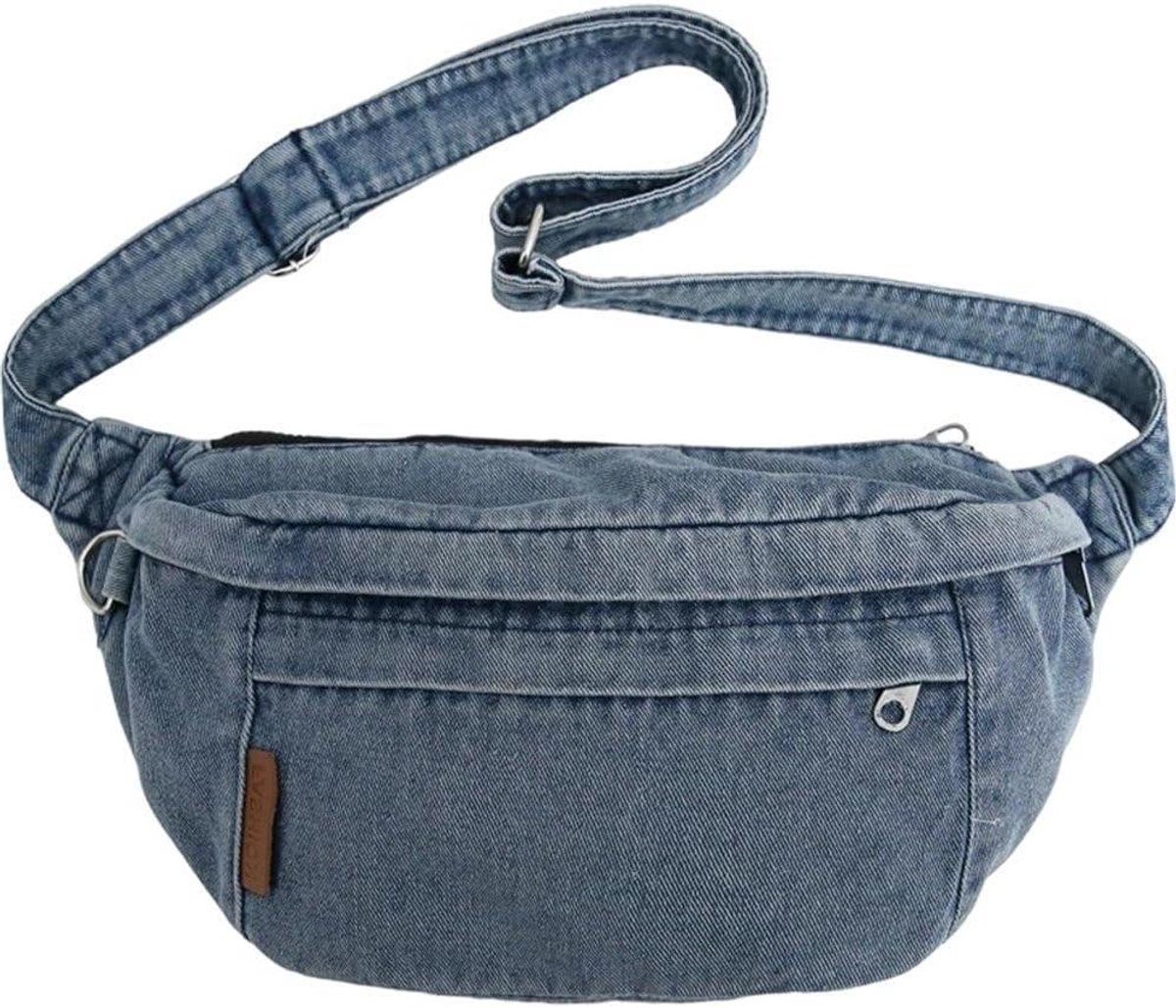Denim Borst Tas - Jean Portemonnee - Dagelijks Gebruik - Multi-way Draagopties - 41x17cm - Blauw