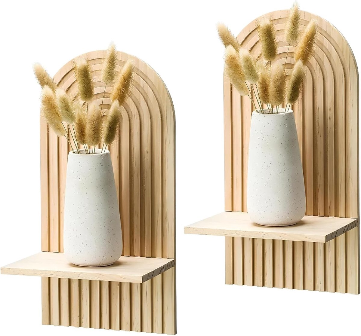 Boho Regenboog Wandplank Set van 2, Houten Decoratieve Plank voor Bloempotten, Boeken en Kaarsen in Woonkamer en Slaapkamer