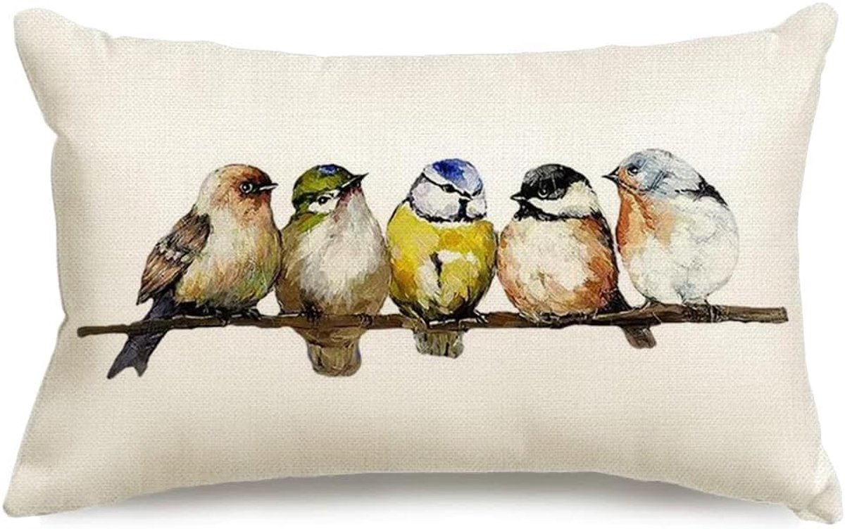 SnelShoppen - Kussenovertrek Vogel 30 x 50 cm - Lentedecoratie, Zomerdecoratie, Waterverf, Geel, Binnen en Buiten, Woonaccessoires, Seizoensgebonden S