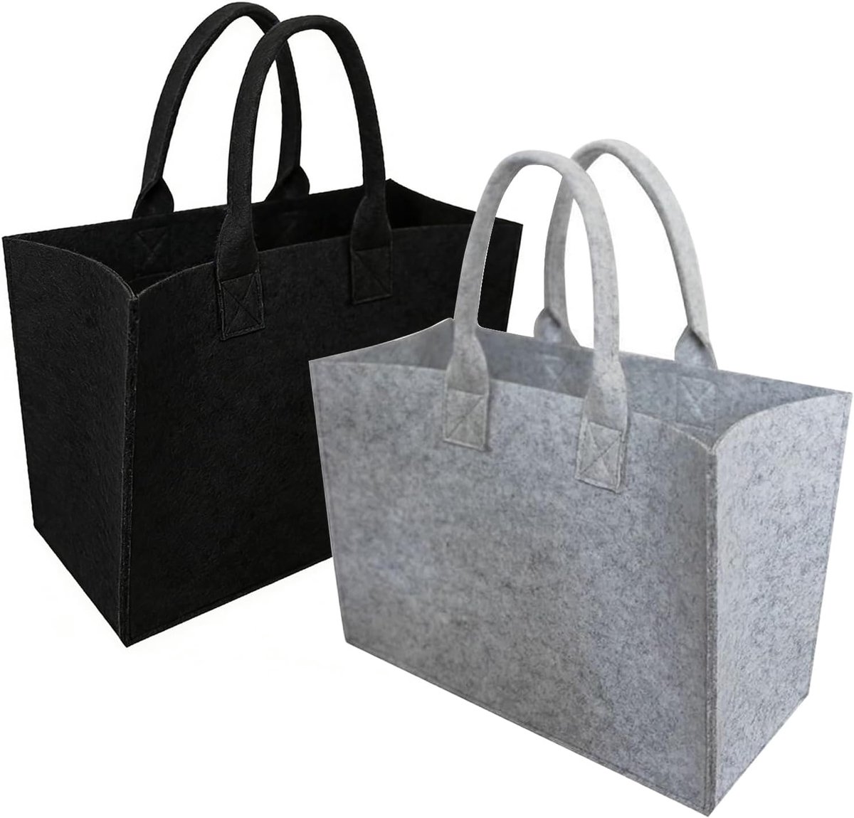 SnelShoppen - Set van 2 Vilten Tassen, Herbruikbare Boodschappentassen, Opvouwbare Vilten Shoppertassen, Grijs/Zwart, 40 x 30 x 20 cm, Perfect voor Wi