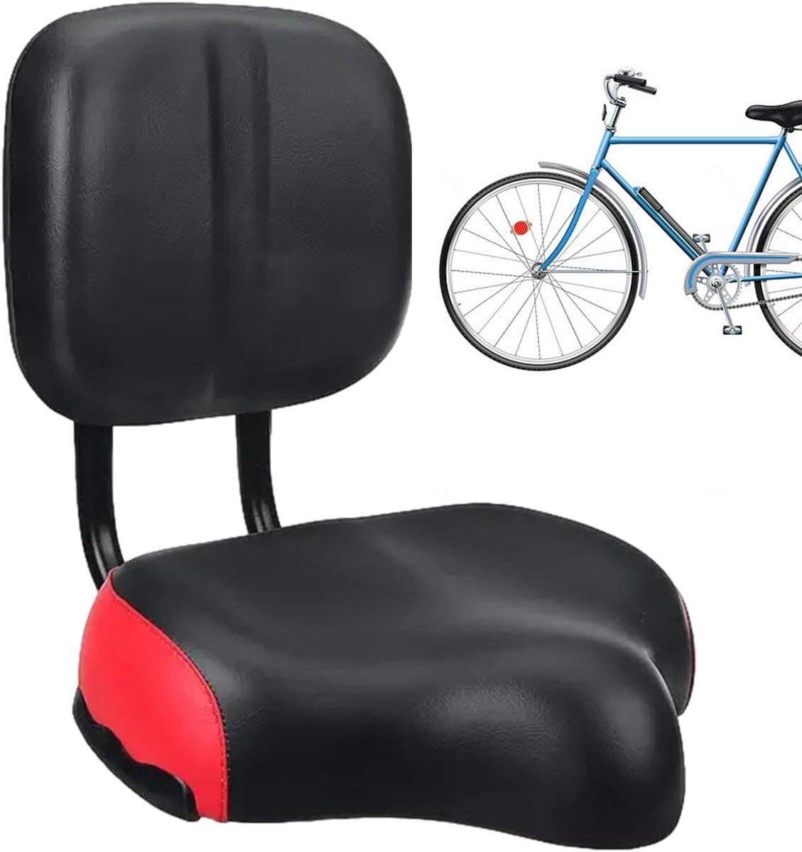 Groot Fietszadel - Comfortzadel Rugleuning - Lange Ritten - Verstelbare Rugleuning - Universeel - Rood