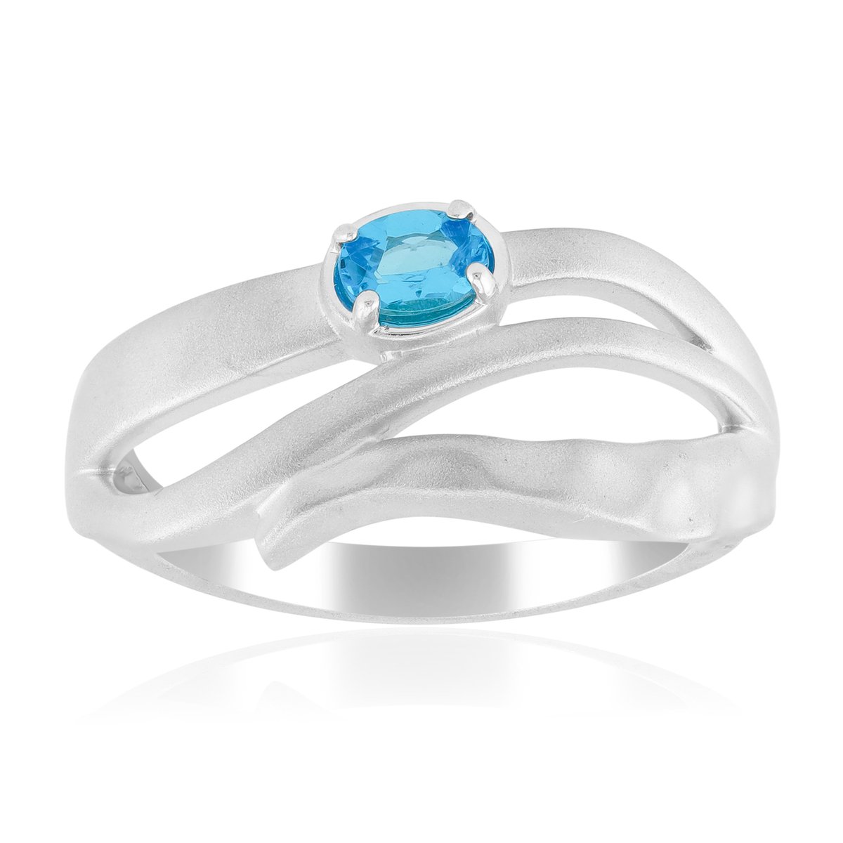 Cavill - Elegante Zilveren Ring 925 Sterling met Palladium - 0,128ct Neonblauwe Goias Apatiet Ovaal Slijpsel - Blauwe Edelsteen
