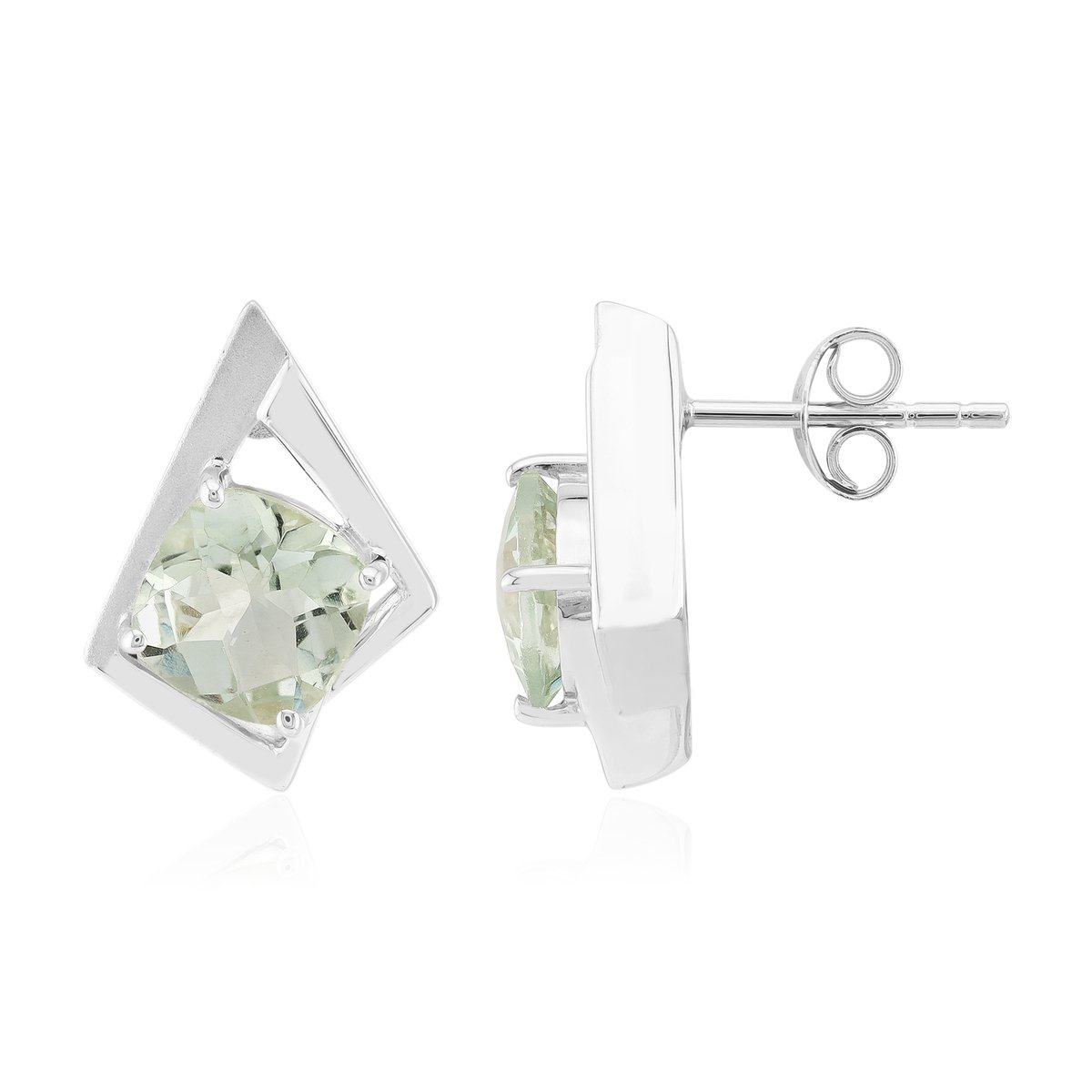 Cavill - Zilveren Oorbellen met 2,21 ct Groene Amethist - 925 Sterling Zilver Palladiumlaag - Antiek Driehoekig Design - Handgemaakt Elegant