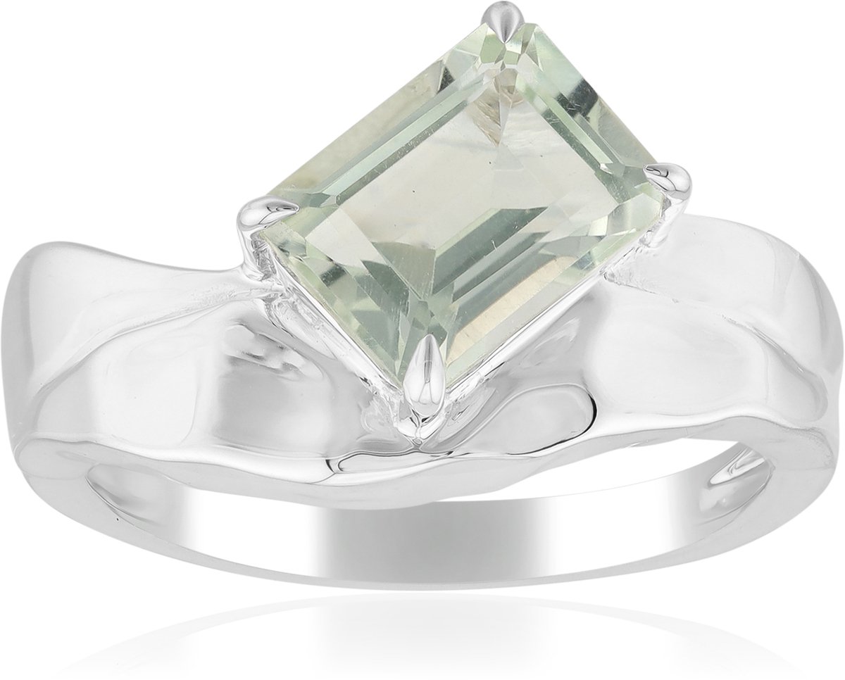 Cavill - 925 Sterling Zilver & Palladium Ring - 1,318 ct Groene Amethist - Elegante Achthoekige Trapgeslepen Brazilianse Amethist - Tijdloos