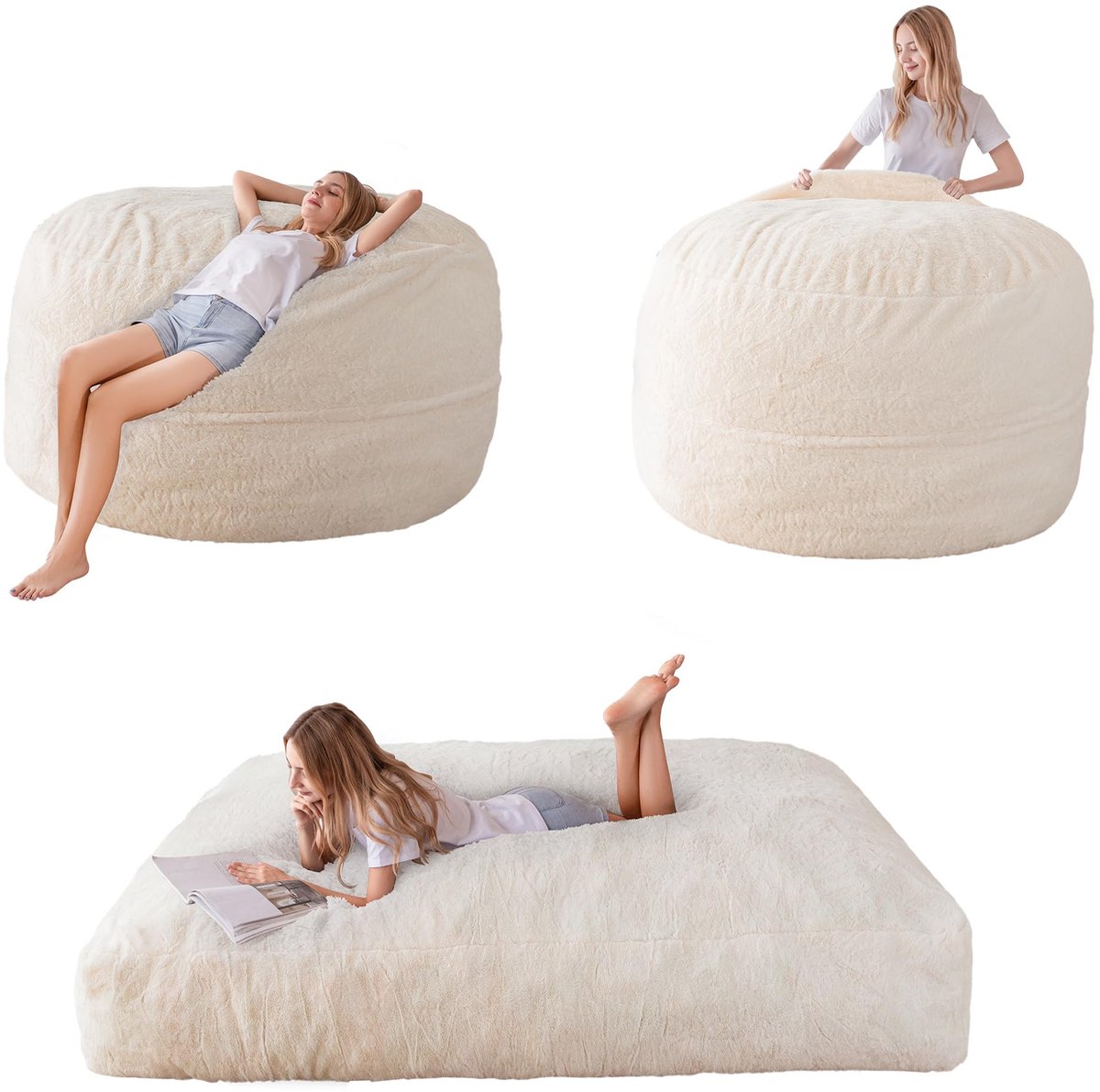 SnelShoppen - MAXYOYO Zitzak-Bed 150x200 cm - Omzetbaar van Zitzak-Stoel naar Bed - Schuimstof Sofa met Pluizige Hoes en Zachte Vulling voor Volwassen