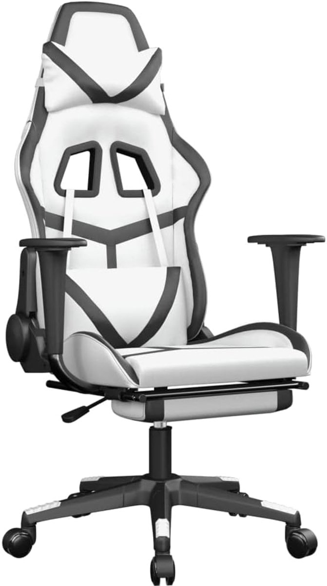 Gaming Stoel - Relaxstoel Fauteuil - Comfortabel Zitten - Met Voetensteun - 67 x 64 x 127 cm - Zwart Wit — afbeelding 4