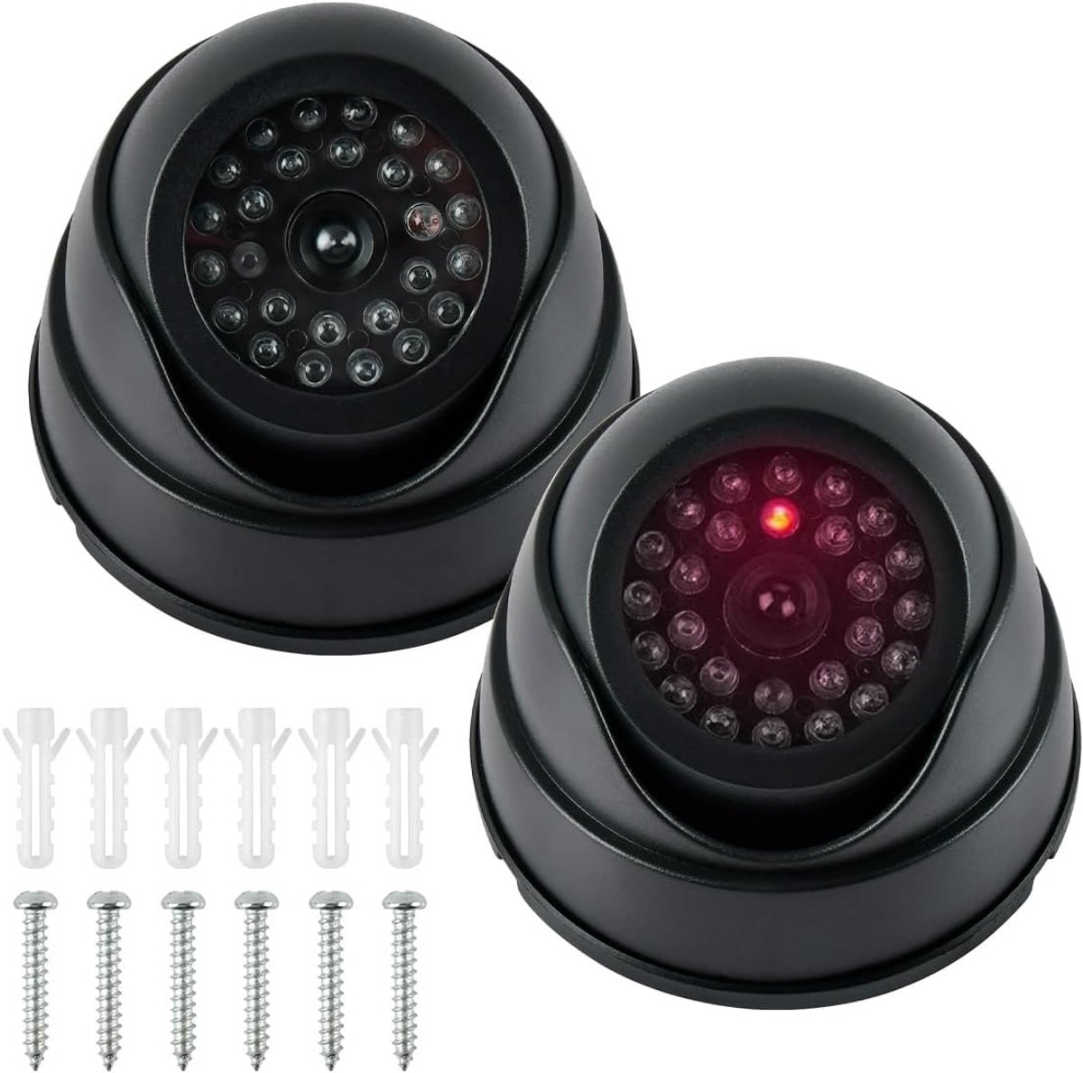 2 stuks Camera Dummy, CCTV Dummy Beveiliging Dome Camera's, Nep bewakingscamera met Rood Knipperende LED, Bewakingscamera Dummy's, Dummy Camera Dummy, voor Binnen en Buitengebied