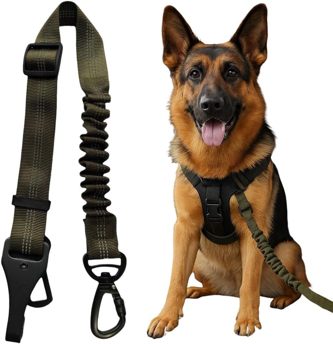 Autogordel voor honden, elastisch en verstelbaar, veiligheidsgordel voor honden, auto, compatibel met alle soorten auto's, legergroen
