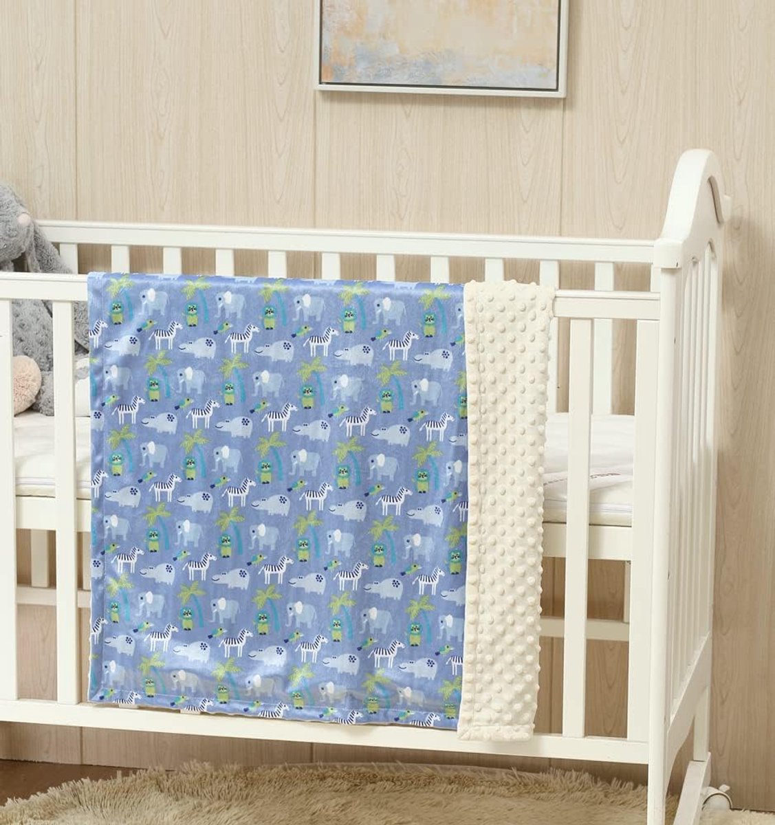 2 stuks 75x100 cm Knuffelzachte warme babydeken voor zuigelingen en peuters kinderbed - Grijze wolk + Nerts Zoo