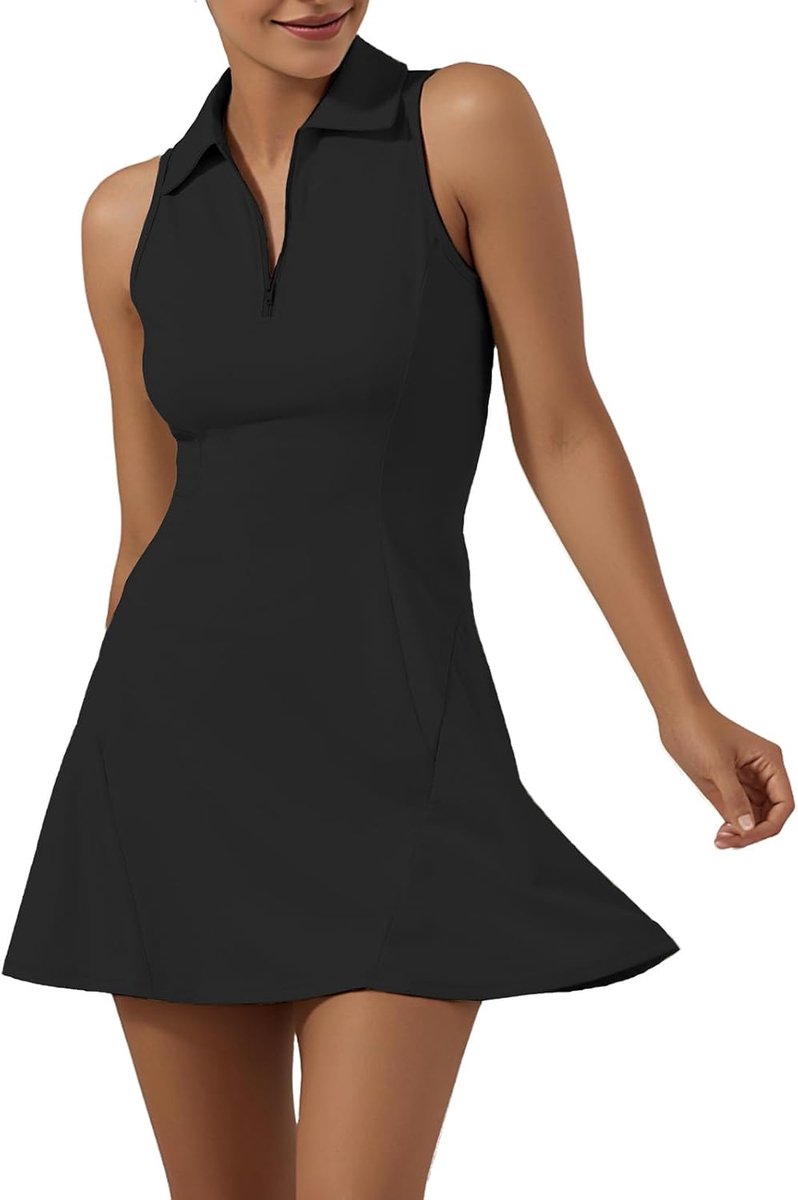 Tennisjurk voor dames, mouwloze golfjurk met broek eronder, polojurk, sportjurk voor zomer, vrijetijdsjurk met zakken, voor tennis, golf en casual sport