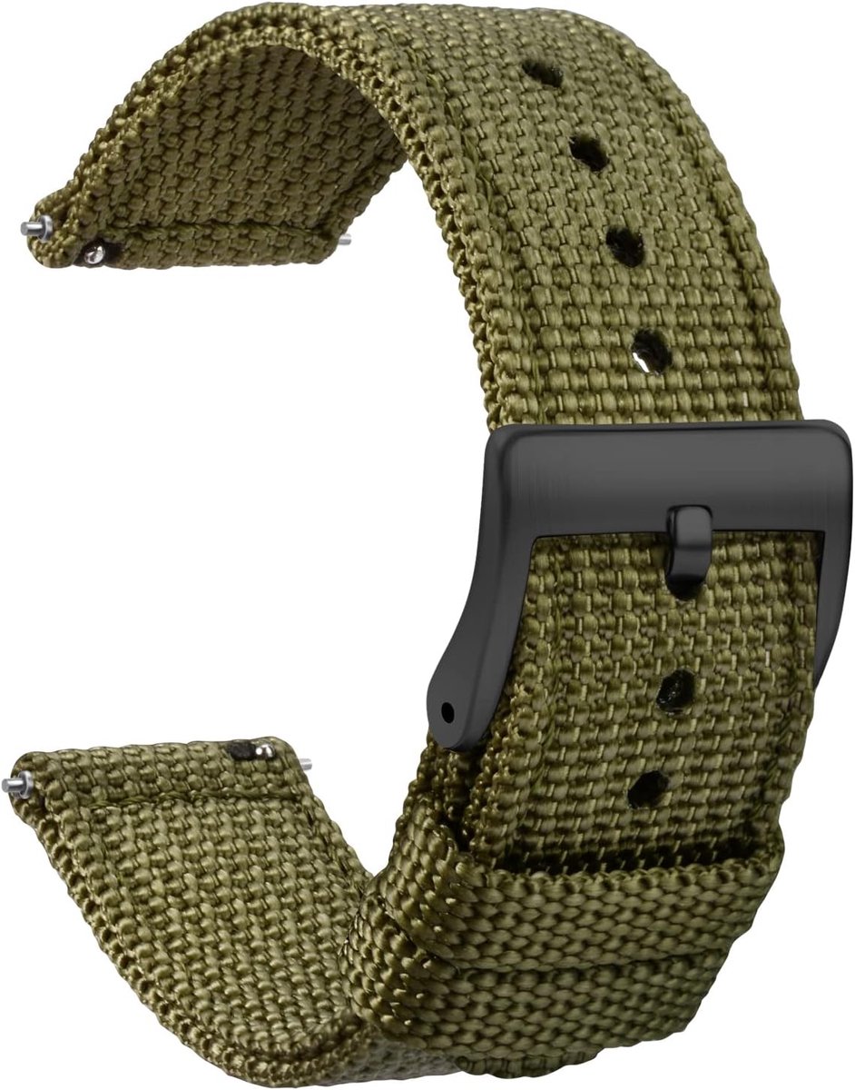 Nylon horlogebandje, 20 mm, zacht horlogebandje van canvas met quick release-bevestigingspinnen, zwart, militaire stijl, voor heren en dames, 18 mm / 20 mm / 22 mm / 24 mm