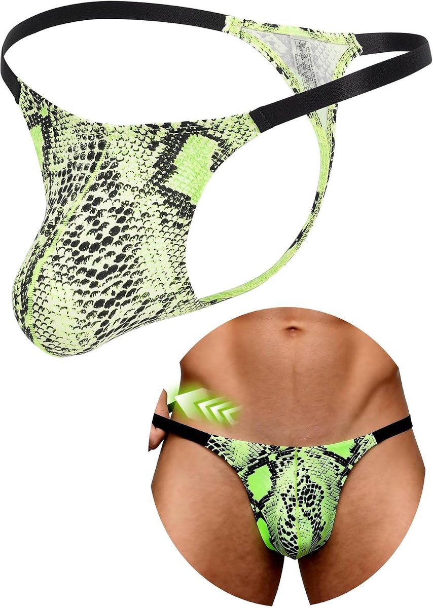 comeondear Heren Sexy Lage Taille G-String Tanga, Brushed/IJszijde/Kant Netstof Ondergoed, Elastische Tailleband met U-Vormige Zak, Luipaardprint/Camouflage/Zebrastreep/Slangprint/, Maat S-XL
