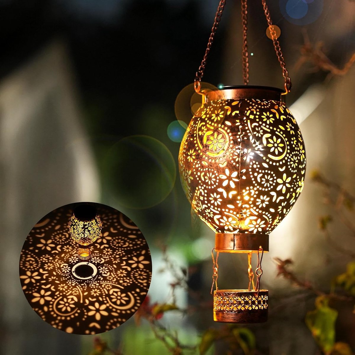 SnelShoppen - Solar Lantern Outdoor LED Metal Hanglamp - IP65 Waterproof Tuin Decoratie - Hangende Solar Lantaarn voor Balkon, Patio en Feestdagen - H
