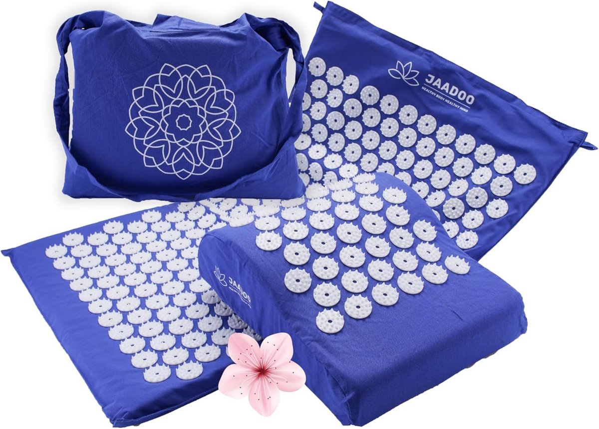 SnelShoppen - Acupressuur Mat met Kussen - Perfect voor Beginners - Geheugen Schuim - Pure Ontspanning - 100% Katoenen Hoes - Blauw - Compact Reisform