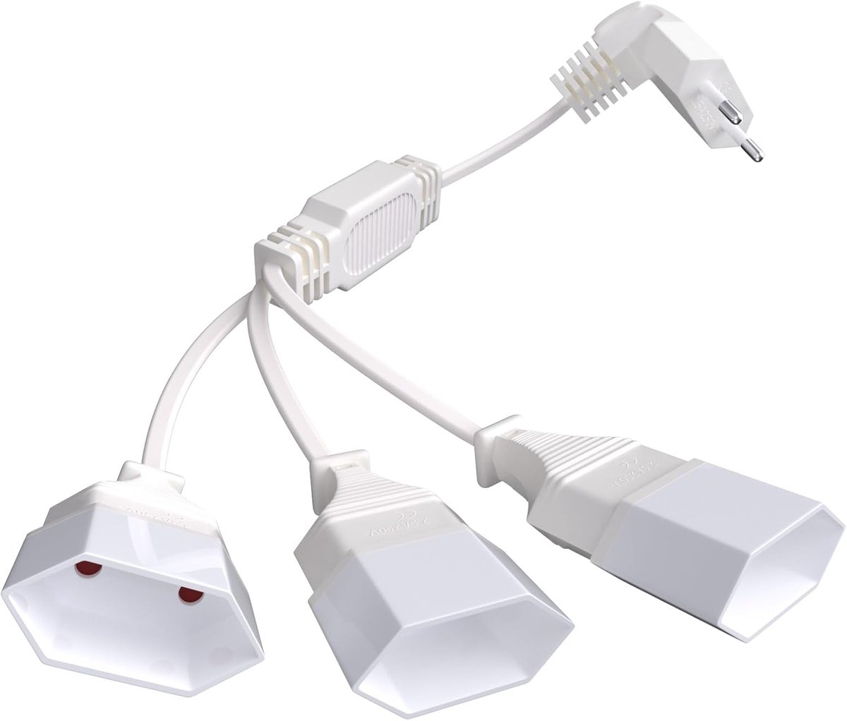 SnelShoppen - 3-in-1 Verlengsnoer met Platte Euro Plug - 0.5M - 3 Stopcontacten - Wit - Ideaal voor Thuis en Op Reis - 250V/2.5A