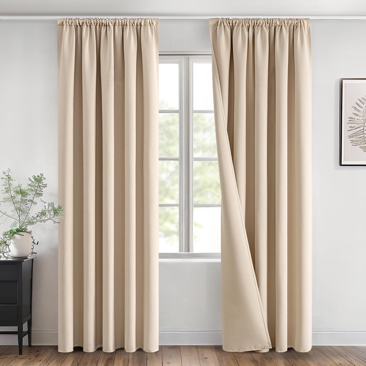 SnelShoppen - Blackout Gordijnen met Ruffle Tape Donkerbeige Opaak Set van 2 140 x 245 cm Moderne Gordijnen voor Woonkamer en Slaapkamer