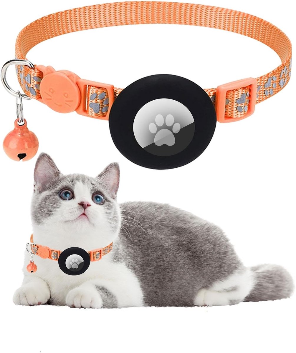 SnelShoppen - Reflecterende Kattenhalsband met Air Tag Houder, Lichtgewicht, Verstelbaar, Veiligheidsgesp, Bel, Persoonlijke Halsband voor Katten van