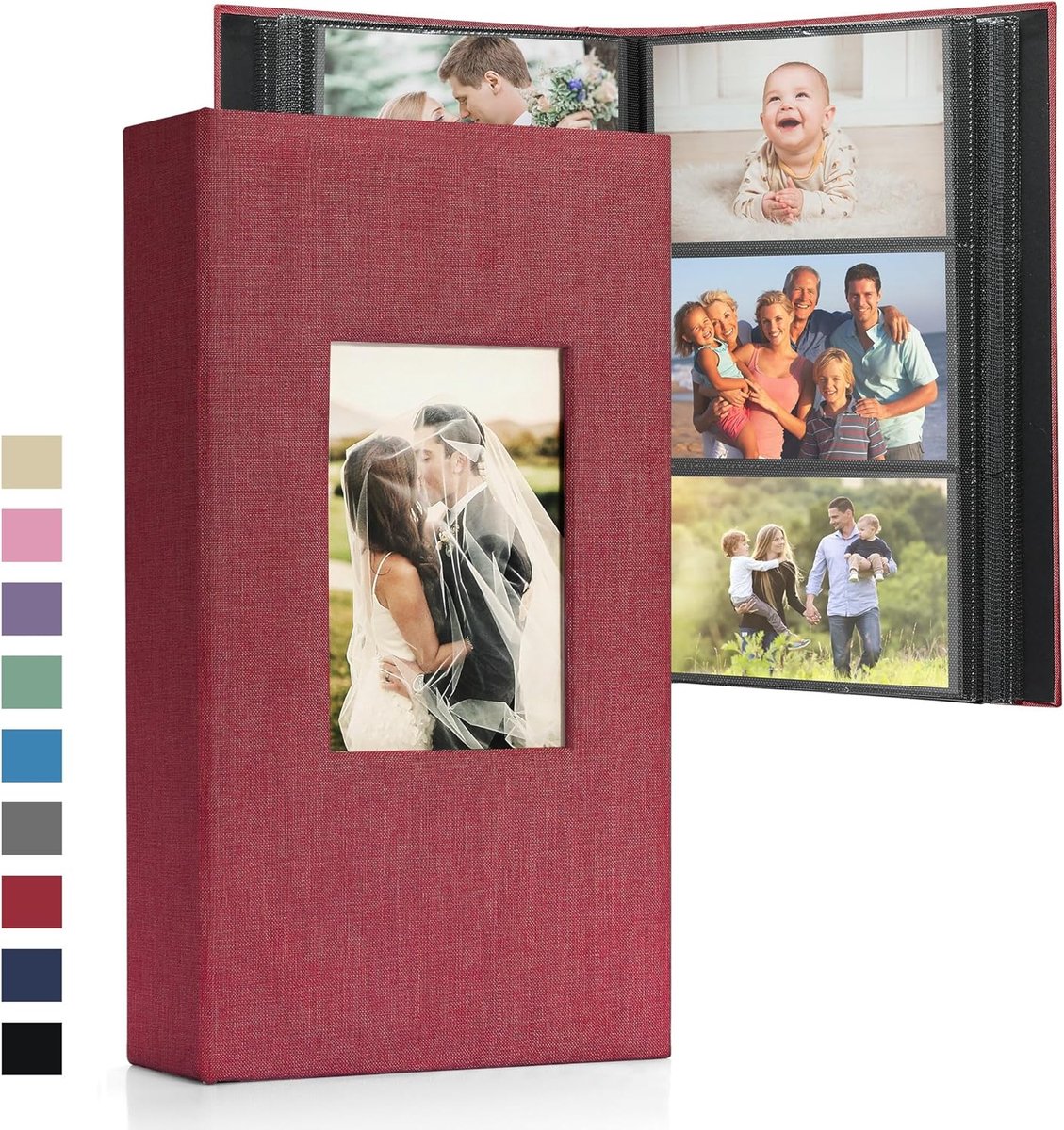 SnelShoppen - Fotoalbum 10 x 15 cm - Linnen Foto Boek met 300 Compartimenten, Zwarte Pagina's, Lined Cover en Aanpasbaar Voorraam - Ideaal voor Bruilo