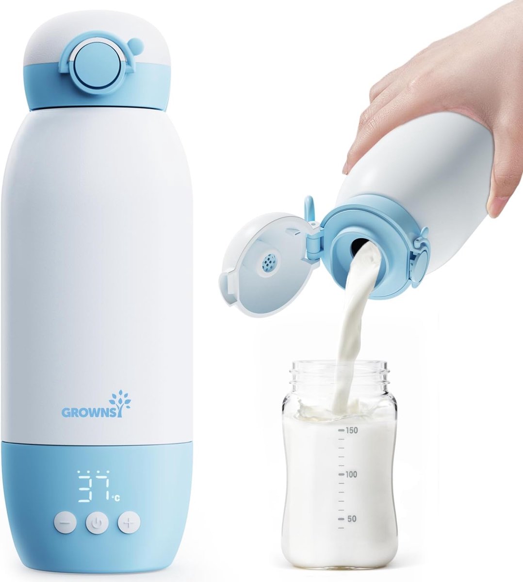 SnelShoppen - Portable Baby Bottle Warmer, GROWNSY Reisflesverwarmer met 10.000 mAh Accu, Snelle Verwarming, 600ml Capaciteit, Temperatuurregeling, Id