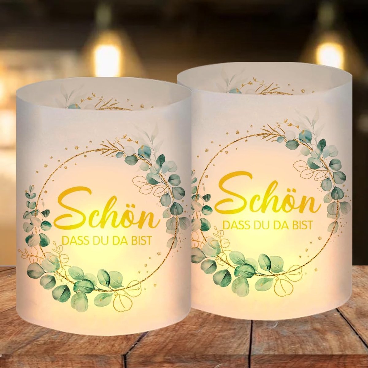 SnelShoppen - Set van 12 Eucalyptus Groene Theelichthouders voor Tafeldecoratie - Christening, Communie, Feest, Hoogwaardige PVC Mat, 27x10cm Gemaakt