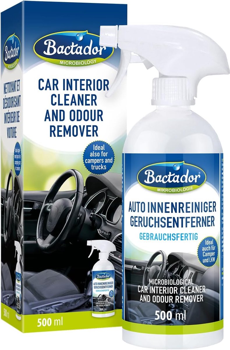 SnelShoppen - Bactador Auto Interieurreiniger & Geurverwijder Spray 500ml - Microbiologische Geurverwijderaar voor Auto - Geschikt voor Huisdieren - Z