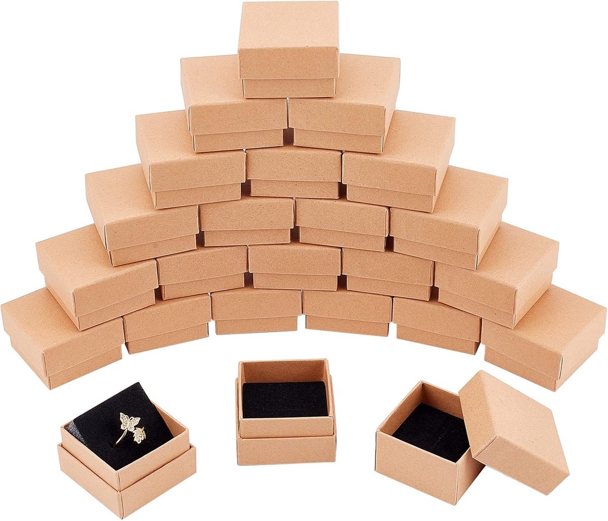 SnelShoppen - 24 Stuks Kraft Bruine Vierkante Cardboard Sieraden Ring Dozen - Papieren Cadeau Dozen voor Kerst, Jubileums, Trouwerijen, Verjaardagen,