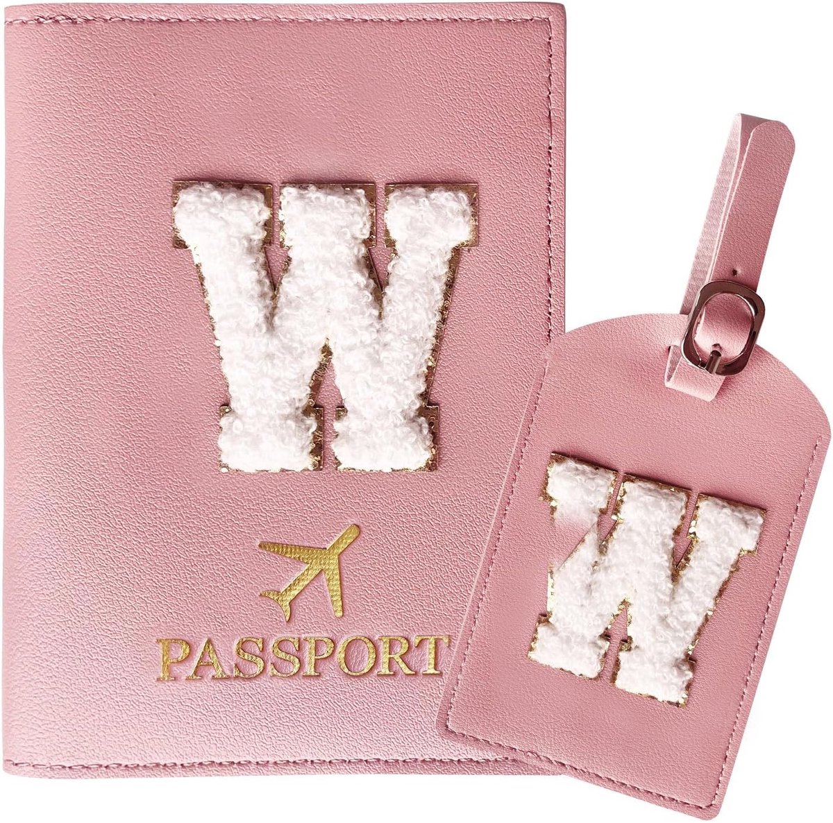 SnelShoppen - Passport Case en Luggage Tag Set met Letter Patch, Duurzaam PU Leer, Gepersonaliseerd Reisluggage Accessoires voor Vrouwen, Tieners en M