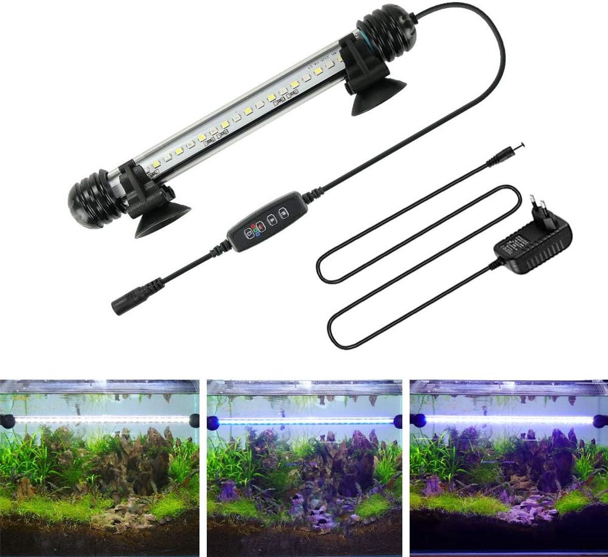 SnelShoppen - LED Aquarium Lamp met Timer en Dimmer - Dimbare 10 Helderheidsniveaus - IP67 Waterdichte Verlichting voor Aquarium - Wit en Blauw Licht