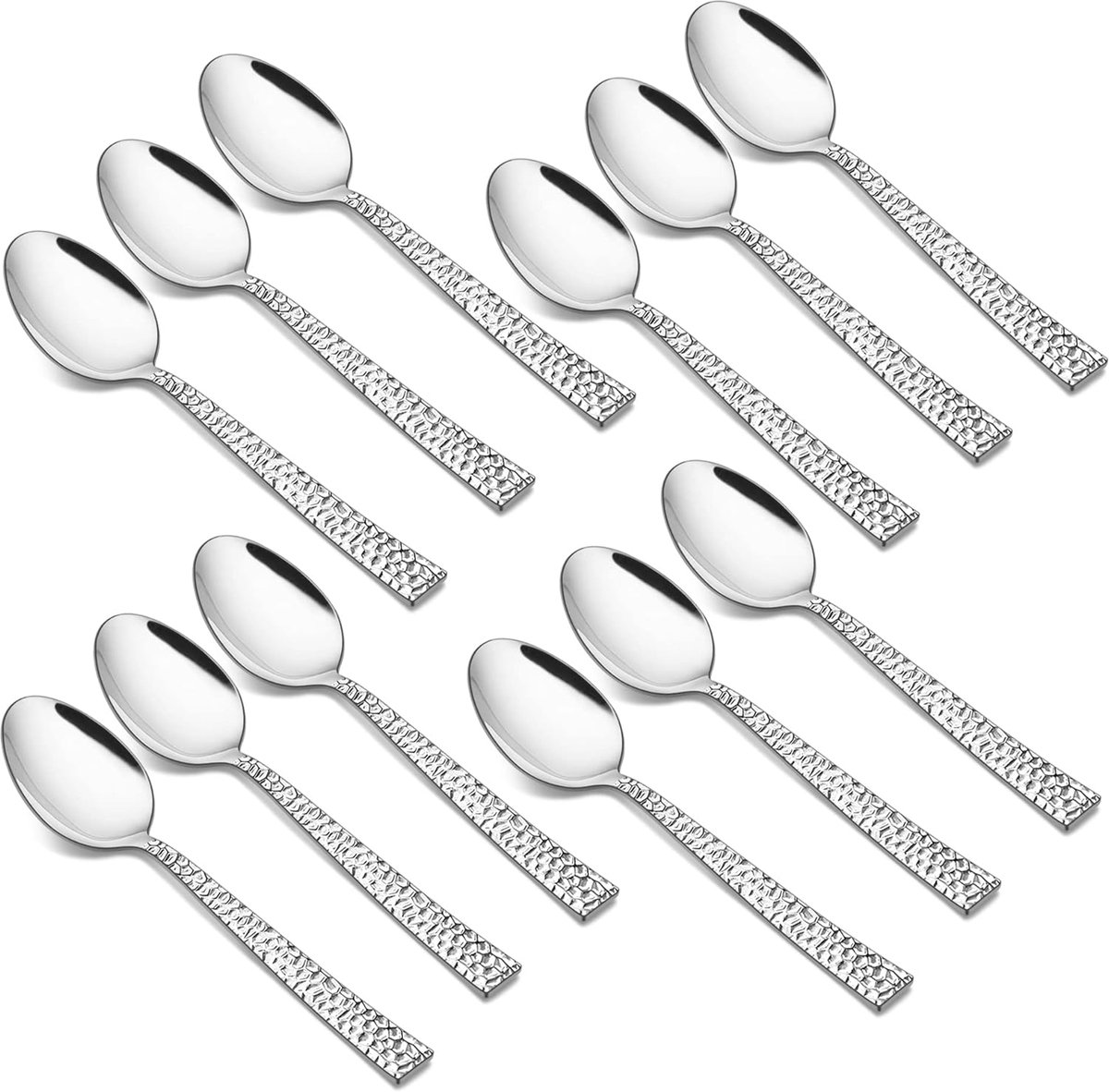 SnelShoppen - 12-delige RVS Theelepels, Dessertlepels met Hamerslag Handgreep, 13.7 cm Kleine Lepels voor Thuis/Restaurant/Keuken, Modern Design, Hoog