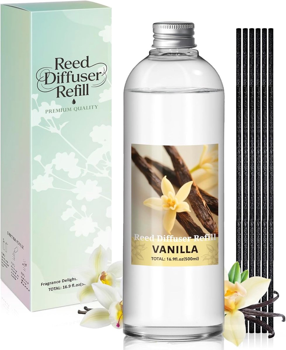 SnelShoppen - Luchtverfrisser Navulling 500 ml Vanille - Huile Parfumée voor Reed Diffuser - Ideaal voor Woonkamer, Badkamer, Bureau en Slaapkamer