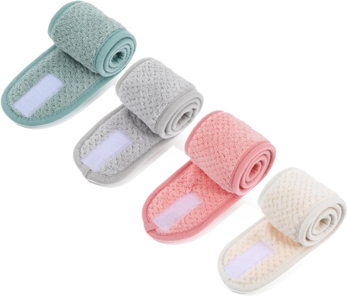 SnelShoppen - 4 Stuks Verstelbare Spa Hoofdbanden voor Vrouwen - Katoenen Huidverzorging Hoofdband met Magische Tape - Zacht Koraalfleece - Perfect vo