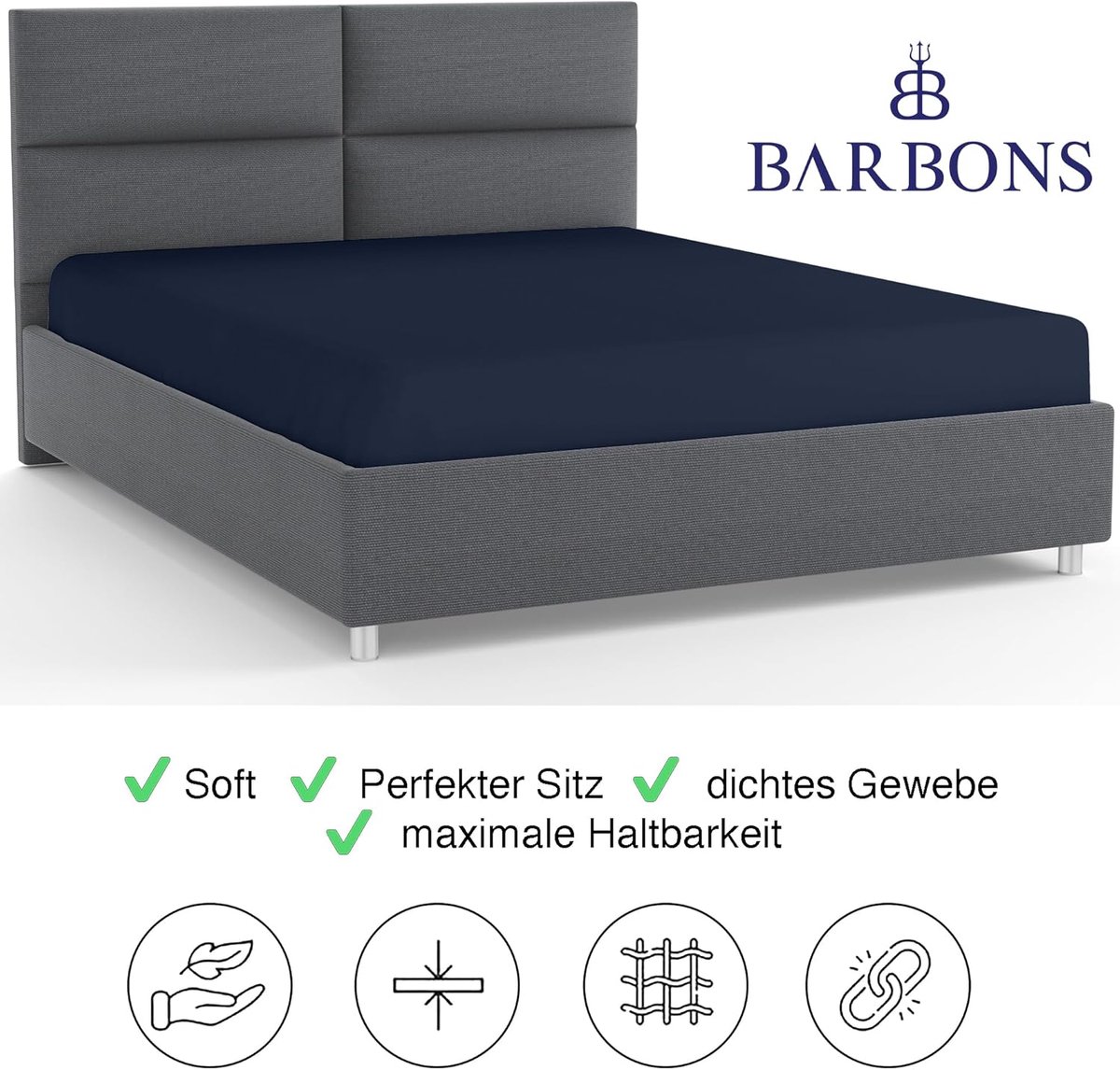 SnelShoppen - Fitted Sheet 90x200 cm 100% Katoen - Bedlakens, Jersey, Oeko-Tex Gecertificeerd, Geschikt voor Boxspring en Matras tot 27 cm Hoog, Marin