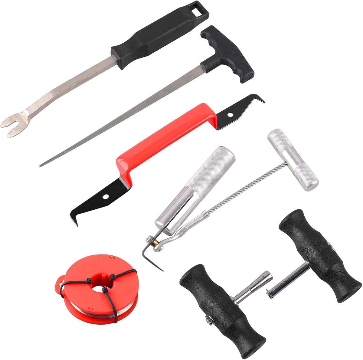 SnelShoppen - 7-Delige Vintage Auto Windshield Verwijder Set - Robuuste Kit met Windshield Verwijder Tools - Inclusief Rubber Gasket Mes, Snijdraad, H