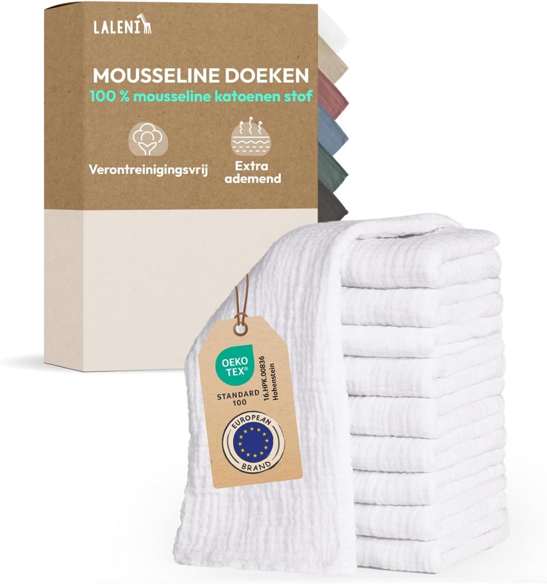SnelShoppen - Burp Wipes Baby Set van 10 - 70x70 cm - Absorbente en Wasbare Muslin Doekjes van 100% Katoen - Veilig en Niet-toxisch - Wit