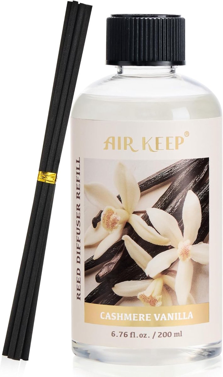 SnelShoppen - Airkeep Geurvloeistof Navulling 200ml voor Geurstokjes – Cashmere Vanilla – Aroma Diffuser voor Thuis, Woonkamer, Slaapkamer, Badkamer
